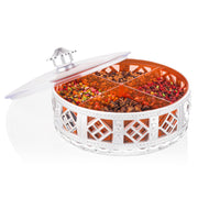 4-Section Round Silver Dry Fruit Gift Box - Festive Gifting - TejaHome