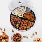 4-Section Round Silver Dry Fruit Gift Box - Festive Gifting - TejaHome