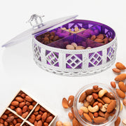 4-Section Round Silver Dry Fruit Gift Box - Festive Gifting - TejaHome