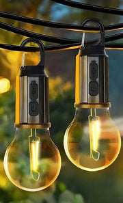 GlowNest decorative hanging camping lamp lit at night