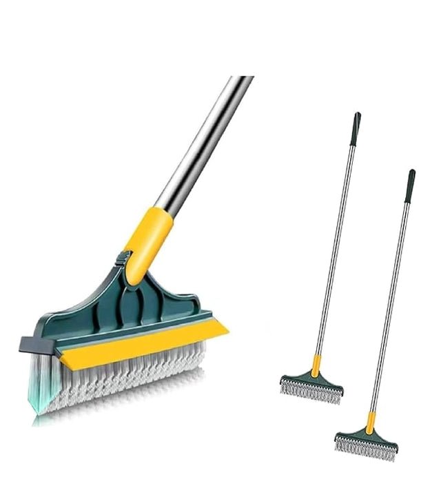 CleanSwift 2-in-1 floor scrub brush and wiper in use