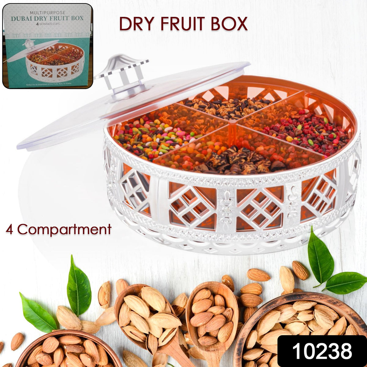 4-Section Round Silver Dry Fruit Gift Box - Festive Gifting