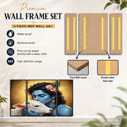 Krishna & Cow 3-Panel MDF Wall Art Frame (16.5x12in) - TejaHome