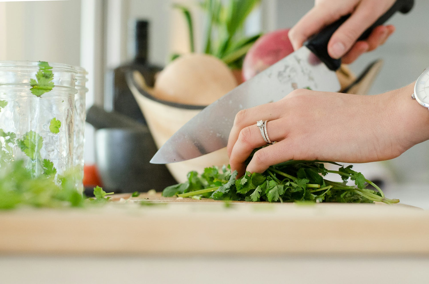 Home cook using kitchen tools
