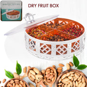 4-Section Round Silver Dry Fruit Gift Box - Festive Gifting - TejaHome