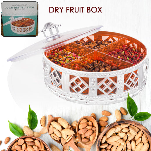 4-Section Round Silver Dry Fruit Gift Box - Festive Gifting - TejaHome